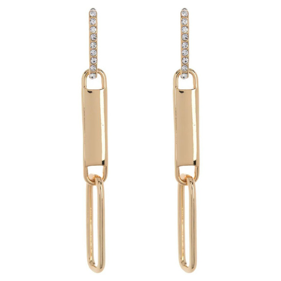 14K Gold Diamond Paper Clip Earrings CZ Pave Diamond Long Dangle Earrings Gold - Picture 1 of 6